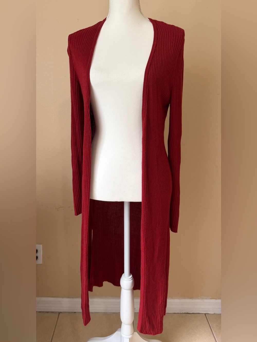 INC International Concepts Rust Red Ribbed Knit Duster Cardigan Sweater M